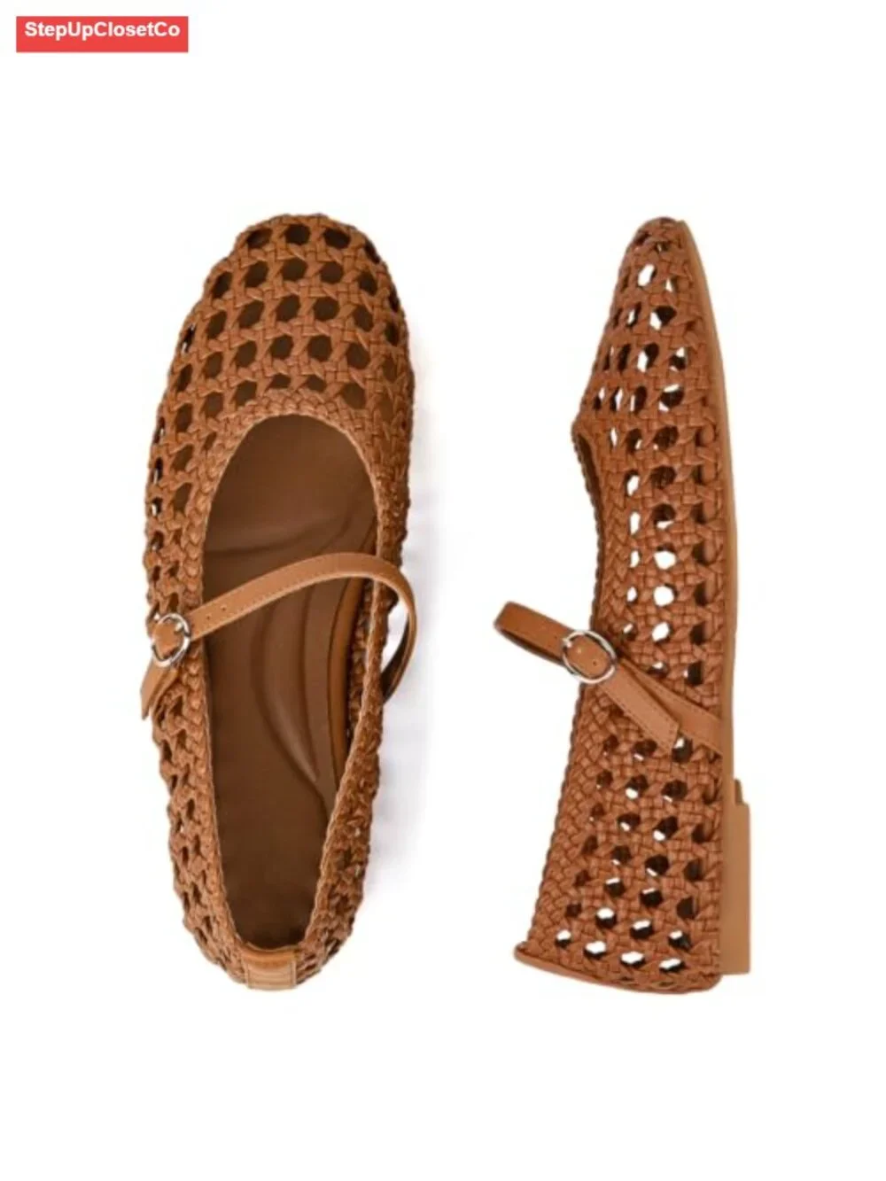 Woven Mesh Ballet Flats Round Toe Mary Jane Shoes